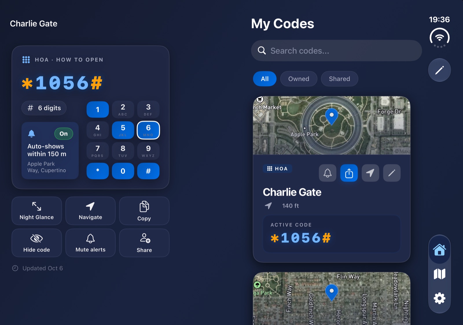 Gate Code on iPhone Duo's inner display, codes beside the selected code